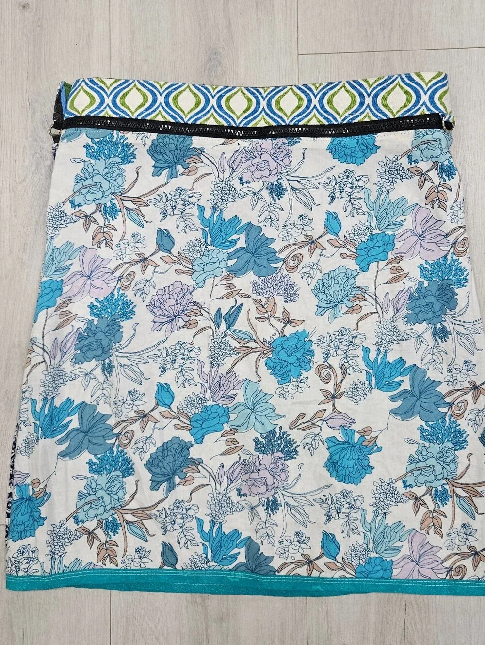 Zand Amsterdam Reversible Wrap Skirt Cotton Adjustable Blue Mandala Aqua Floral
